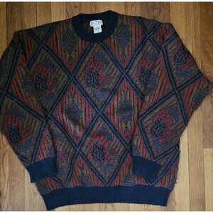 Botto Vintage Mens Wool Blend Sweater Geometric Crew Neck Size Xl